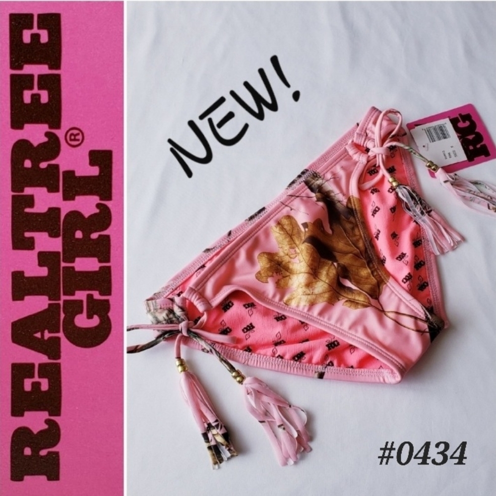 🤍NEW! REALTREE GIRL pink & brown swim bottoms Girls Small